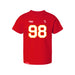 Front angle of the Matthew Scholten MAS Kansas City Wheelchair Football Amplife Toddler Red T-Shirt against a white background