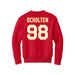 Back angle of the Matthew Scholten MAS Kansas City Wheelchair Football Amplife Youth Red Crewneck Sweatshirt against a white background
