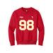 Front angle of the Matthew Scholten MAS Kansas City Wheelchair Football Amplife Youth Red Crewneck Sweatshirt against a white background