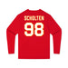 Back angle of the Matthew Scholten MAS Kansas City Wheelchair Football Amplife Youth Red Long Sleeve T-Shirt against a white background
