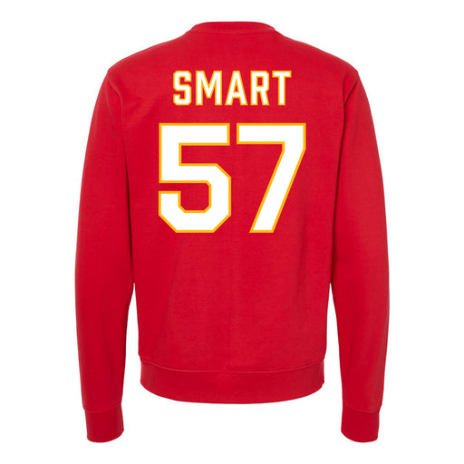 Back angle of the Michael Smart MAS Kansas City Wheelchair Football Amplife Red Crewneck Sweatshirt against a white background