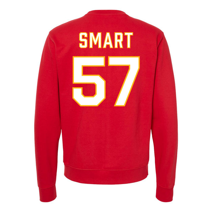 Back angle of the Michael Smart MAS Kansas City Wheelchair Football Amplife Red Crewneck Sweatshirt against a white background