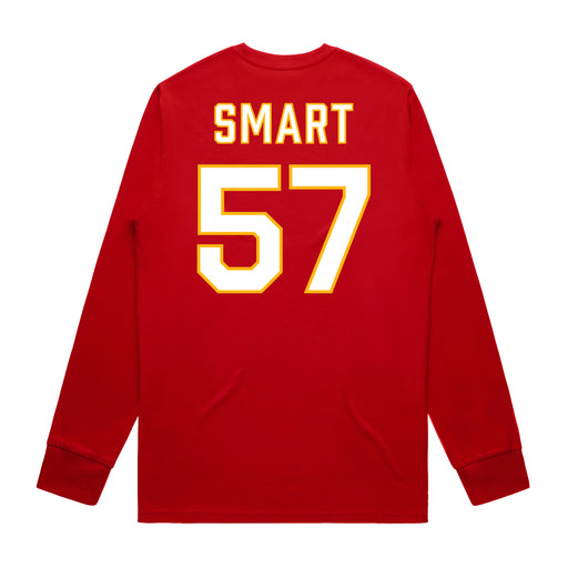 Back angle of the Michael Smart MAS Kansas City Wheelchair Football Amplife Red Long Sleeve T-Shirt against a white background