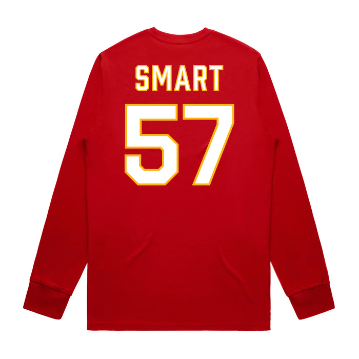 Back angle of the Michael Smart MAS Kansas City Wheelchair Football Amplife Red Long Sleeve T-Shirt against a white background