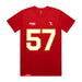 Front angle of the Michael Smart MAS Kansas City Wheelchair Football Amplife Red T-Shirt against a white background