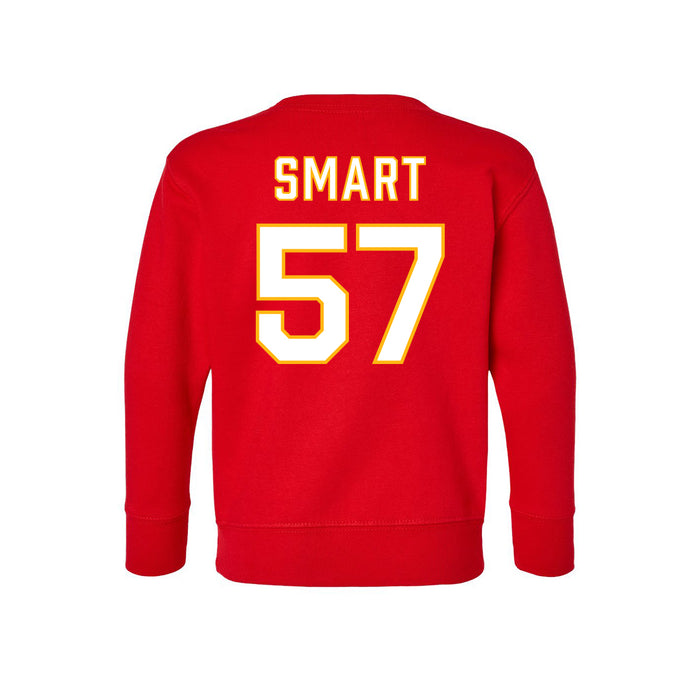 Back angle of the Michael Smart MAS Kansas City Wheelchair Football Amplife Toddler Red Crewneck Sweatshirt against a white background
