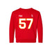 Front angle of the Michael Smart MAS Kansas City Wheelchair Football Amplife Toddler Red Crewneck Sweatshirt against a white background