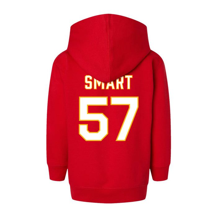 Back angle of the Michael Smart MAS Kansas City Wheelchair Football Amplife Toddler Red Hoodie against a white background