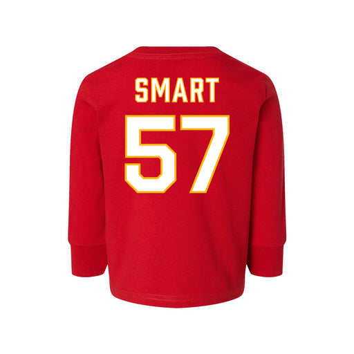 Back angle of the Michael Smart MAS Kansas City Wheelchair Football Amplife Toddler Red Long Sleeve T-Shirt against a white background