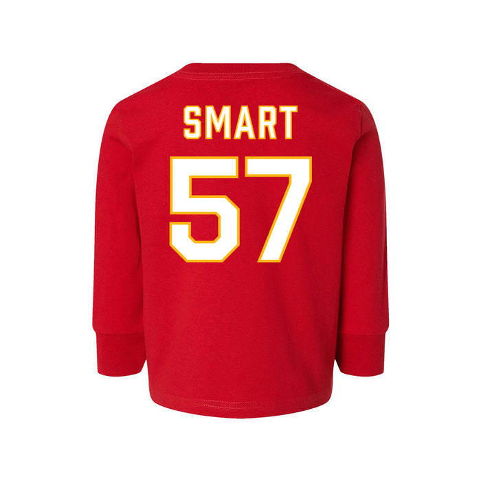 Back angle of the Michael Smart MAS Kansas City Wheelchair Football Amplife Toddler Red Long Sleeve T-Shirt against a white background