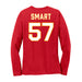 Back angle of the Michael Smart MAS Kansas City Wheelchair Football Amplife Women's Red Long Sleeve T-Shirt against a white background