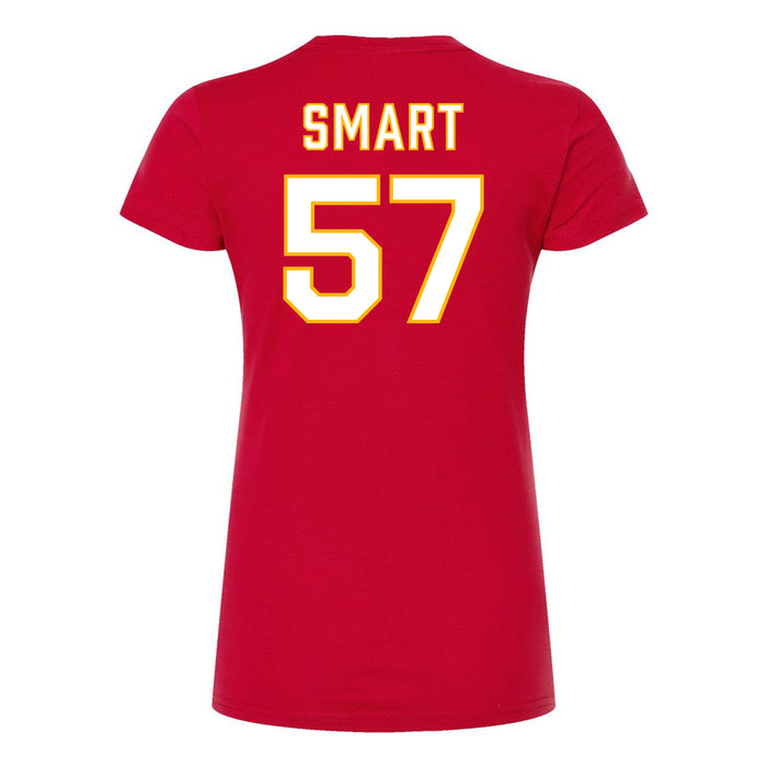 Back angle of the Michael Smart MAS Kansas City Wheelchair Football Amplife Women's Red Slim T-Shirt against a white background