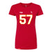 Front angle of the Michael Smart MAS Kansas City Wheelchair Football Amplife Women's Red Slim T-Shirt against a white background