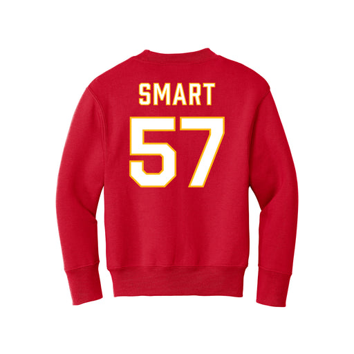 Back angle of the Michael Smart MAS Kansas City Wheelchair Football Amplife Youth Red Crewneck Sweatshirt against a white background