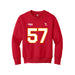 Front angle of the Michael Smart MAS Kansas City Wheelchair Football Amplife Youth Red Crewneck Sweatshirt against a white background