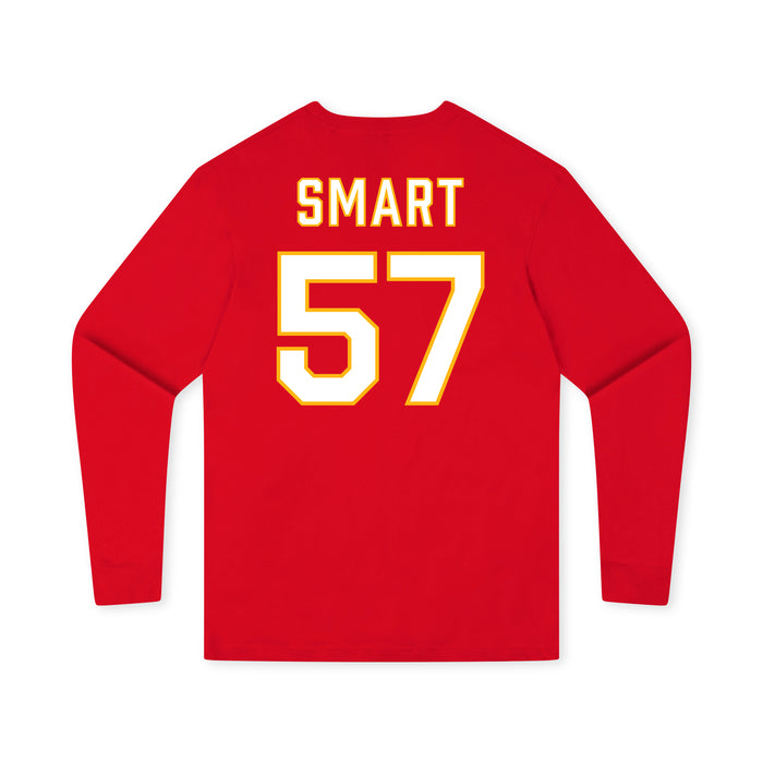 Back angle of the Michael Smart MAS Kansas City Wheelchair Football Amplife Youth Red Long Sleeve T-Shirt against a white background