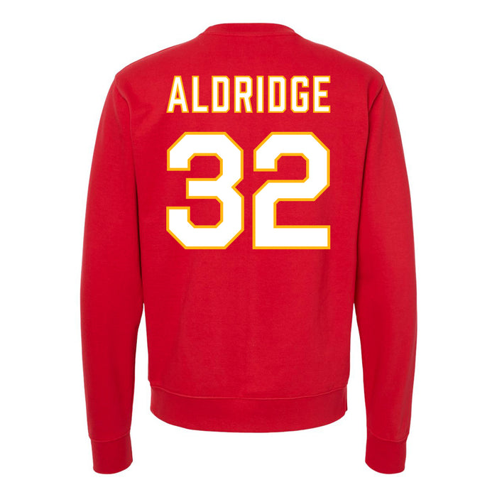 Back angle of the Mike Aldridge MAS Kansas City Wheelchair Football Amplife Red Crewneck Sweatshirt against a white background