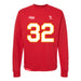 Front angle of the Mike Aldridge MAS Kansas City Wheelchair Football Amplife Red Crewneck Sweatshirt against a white background