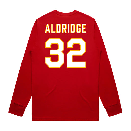 Back angle of the Mike Aldridge MAS Kansas City Wheelchair Football Amplife Red Long Sleeve T-Shirt against a white background