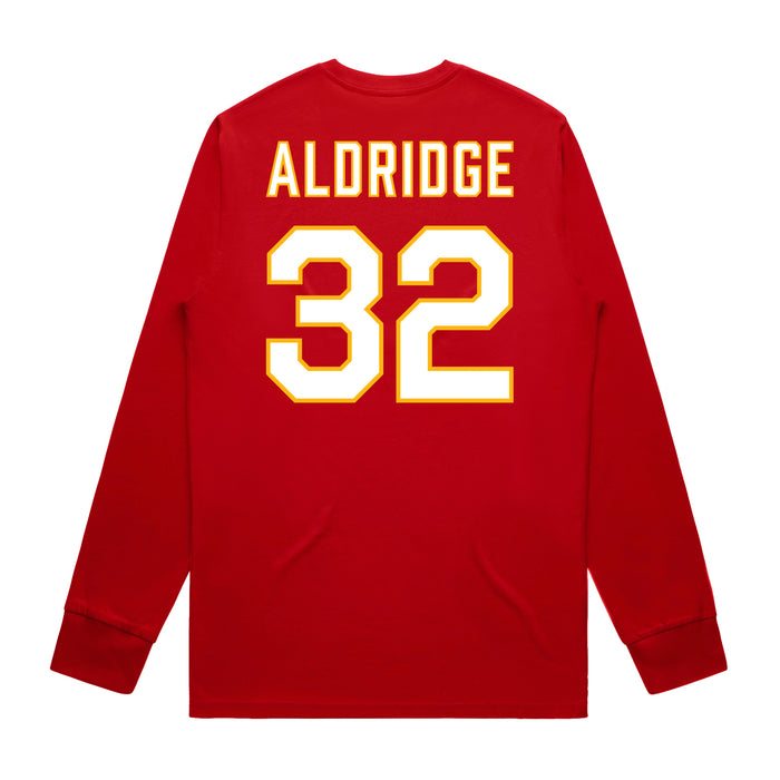 Back angle of the Mike Aldridge MAS Kansas City Wheelchair Football Amplife Red Long Sleeve T-Shirt against a white background