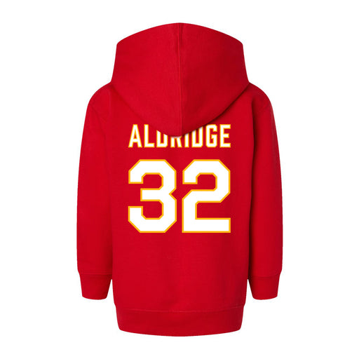 Back angle of the Mike Aldridge MAS Kansas City Wheelchair Football Amplife Toddler Red Hoodie against a white background