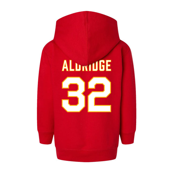 Back angle of the Mike Aldridge MAS Kansas City Wheelchair Football Amplife Toddler Red Hoodie against a white background