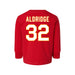 Back angle of the Mike Aldridge MAS Kansas City Wheelchair Football Amplife Toddler Red Long Sleeve T-Shirt against a white background