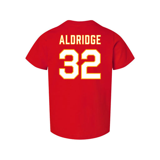 Back angle of the Mike Aldridge MAS Kansas City Wheelchair Football Amplife Toddler Red T-Shirt against a white background