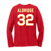 Back angle of the Mike Aldridge MAS Kansas City Wheelchair Football Amplife Women's Red Long Sleeve T-Shirt against a white background