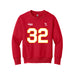 Front angle of the Mike Aldridge MAS Kansas City Wheelchair Football Amplife Youth Red Crewneck Sweatshirt against a white background