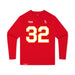 Front angle of the Mike Aldridge MAS Kansas City Wheelchair Football Amplife Youth Red Long Sleeve T-Shirt against a white background