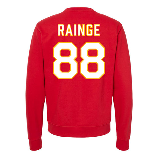 Back angle of the Nathan Rainge MAS Kansas City Wheelchair Football Amplife Red Crewneck Sweatshirt against a white background