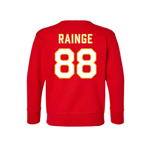 Back angle of the Nathan Rainge MAS Kansas City Wheelchair Football Amplife Toddler Red Crewneck Sweatshirt against a white background