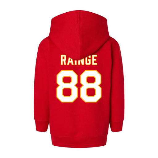 Back angle of the Nathan Rainge MAS Kansas City Wheelchair Football Amplife Toddler Red Hoodie against a white background