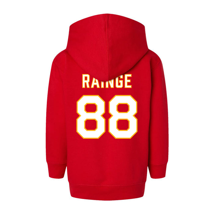 Back angle of the Nathan Rainge MAS Kansas City Wheelchair Football Amplife Toddler Red Hoodie against a white background