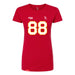 Front angle of the Nathan Rainge MAS Kansas City Wheelchair Football Amplife Women's Red Slim T-Shirt against a white background