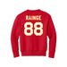 Back angle of the Nathan Rainge MAS Kansas City Wheelchair Football Amplife Youth Red Crewneck Sweatshirt against a white background