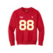 Front angle of the Nathan Rainge MAS Kansas City Wheelchair Football Amplife Youth Red Crewneck Sweatshirt against a white background