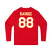 Back angle of the Nathan Rainge MAS Kansas City Wheelchair Football Amplife Youth Red Long Sleeve T-Shirt against a white background