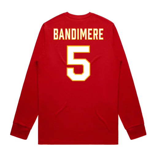 Back angle of the Stephen Bandimere MAS Kansas City Wheelchair Football Amplife Red Long Sleeve T-Shirt against a white background