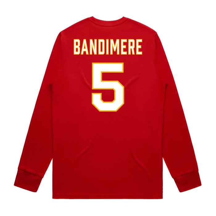Back angle of the Stephen Bandimere MAS Kansas City Wheelchair Football Amplife Red Long Sleeve T-Shirt against a white background