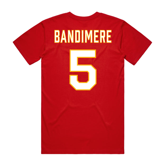 Back angle of the Stephen Bandimere MAS Kansas City Wheelchair Football Amplife Red T-Shirt against a white background