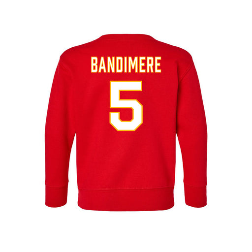 Back angle of the Stephen Bandimere MAS Kansas City Wheelchair Football Amplife Toddler Red Crewneck Sweatshirt against a white background