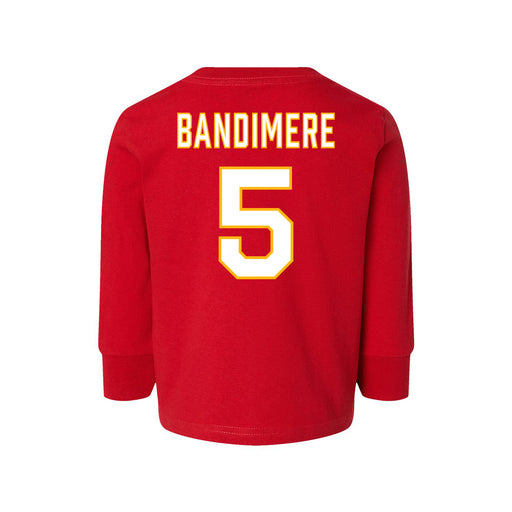 Back angle of the Stephen Bandimere MAS Kansas City Wheelchair Football Amplife Toddler Red Long Sleeve T-Shirt against a white background