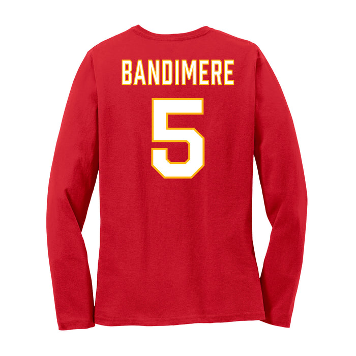 Back angle of the Stephen Bandimere MAS Kansas City Wheelchair Football Amplife Women's Red Long Sleeve T-Shirt against a white background