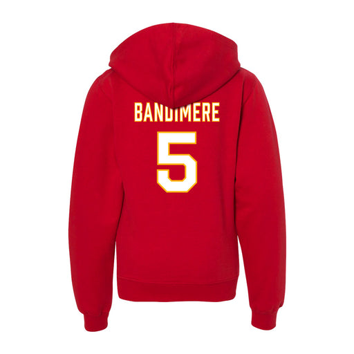 Back angle of the Stephen Bandimere MAS Kansas City Wheelchair Football Amplife Youth Red Hoodie against a white background
