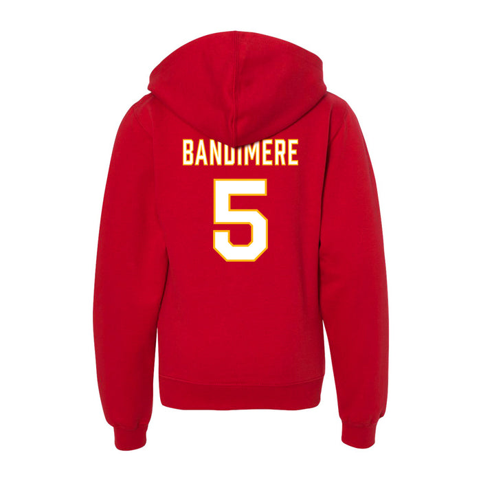 Back angle of the Stephen Bandimere MAS Kansas City Wheelchair Football Amplife Youth Red Hoodie against a white background
