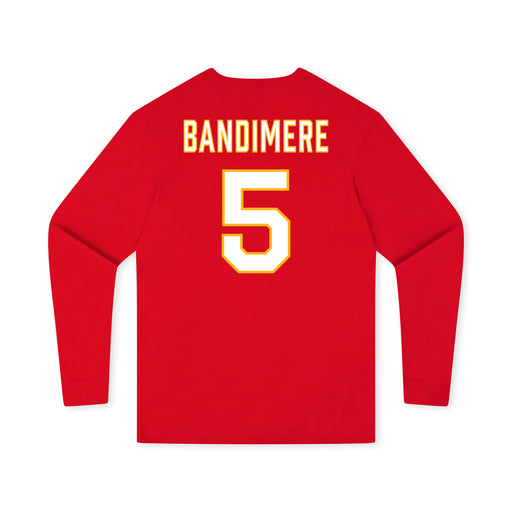 Back angle of the Stephen Bandimere MAS Kansas City Wheelchair Football Amplife Youth Red Long Sleeve T-Shirt against a white background