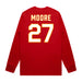 Back angle of the Taylor Moore MAS Kansas City Wheelchair Football Amplife Red Long Sleeve T-Shirt against a white background