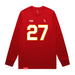 Front angle of the Taylor Moore MAS Kansas City Wheelchair Football Amplife Red Long Sleeve T-Shirt against a white background